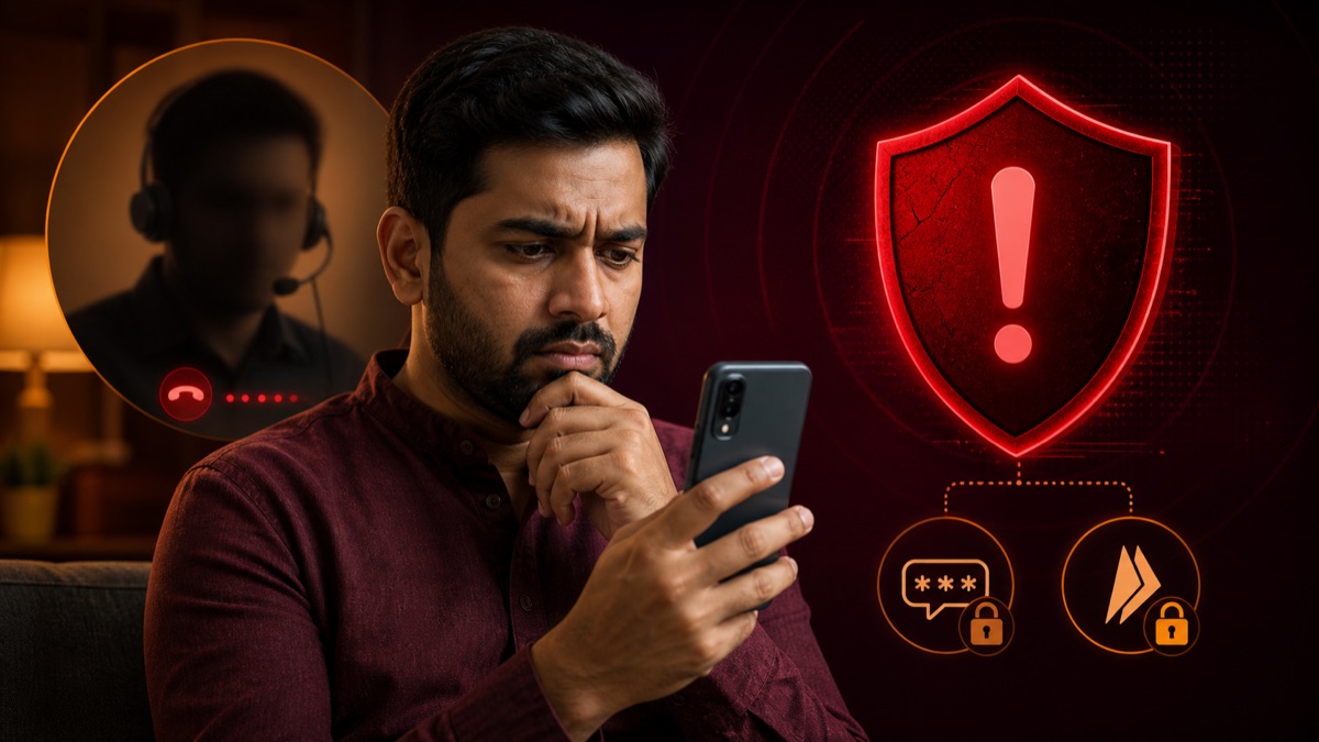 Indian phone user identifying suspicious Rummy customer support
